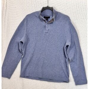 Lachlan British Inspired Mens Blue Cotton 1/4 Button Mock Neck Pullover‎ Sweater